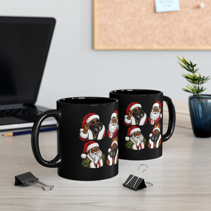 Black Mug with Diverse Santa Claus Christmas Design