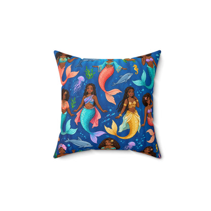 Colorful Mermaid Pattern Square Pillow — Mermaid Girls Ocean Throw Pillow
