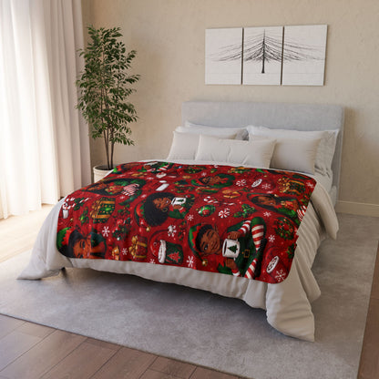 Fleece Sherpa Blanket – Black Santa Christmas Holiday Cozy Throw