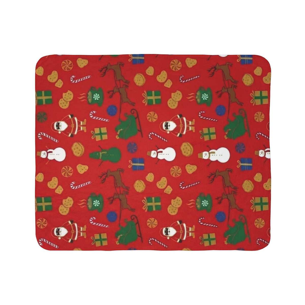 Festive Christmas Sherpa Blanket with Santa, Snowmen & Reindeer