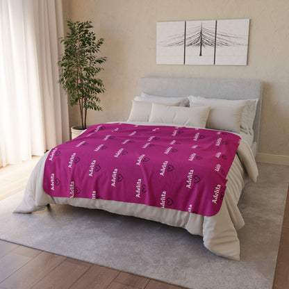 Personalized Name Sherpa Blanket — Custom 'Adelita' Pattern in Hot Pink