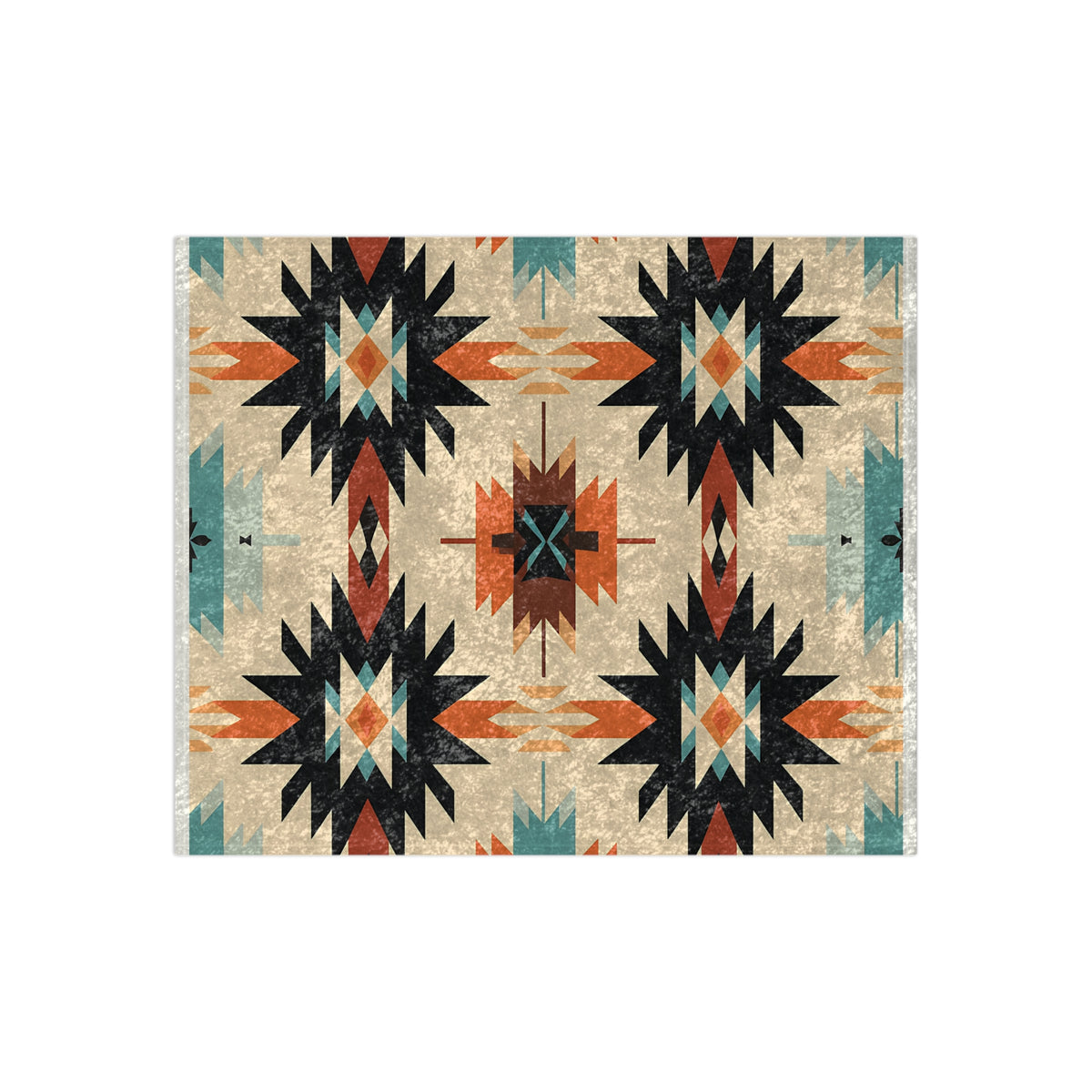 Southwest Aztec Crushed Velvet Blanket — Turquoise & Rust Tribal Throw