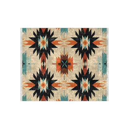 Southwest Aztec Crushed Velvet Blanket — Turquoise & Rust Tribal Throw