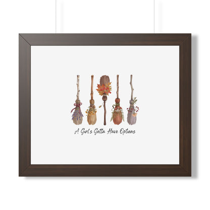 Framed Poster — "A Girl's Gotta Have Options" Floral Brooms Wall Art
