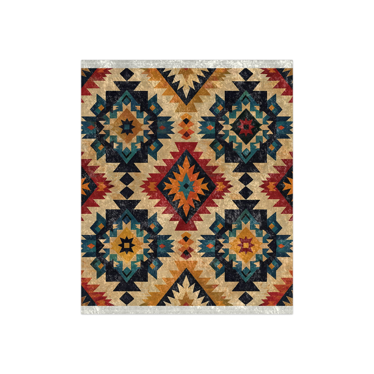 Southwestern Crushed Velvet Blanket — Boho Aztec Throw with Diamond Pattern