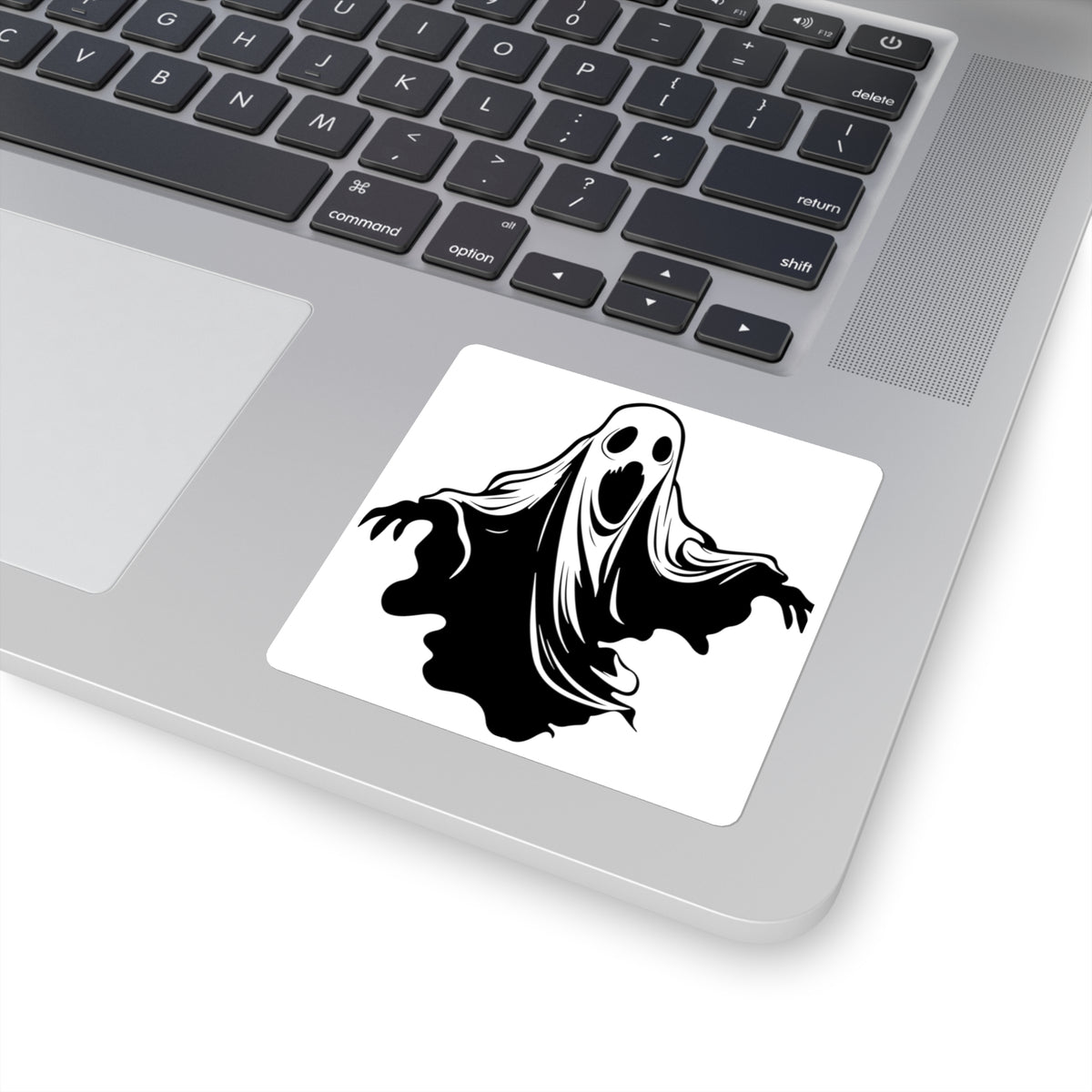 Ghost Illustration Square Sticker — Spooky Halloween Laptop Decal