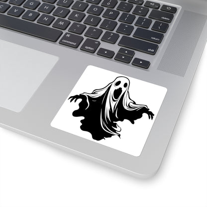 Ghost Illustration Square Sticker — Spooky Halloween Laptop Decal