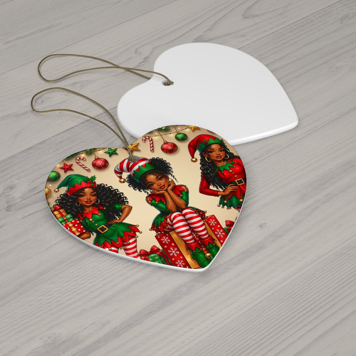 Christmas Elf Sisters Heart Ornament