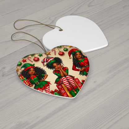 Christmas Elf Sisters Heart Ornament