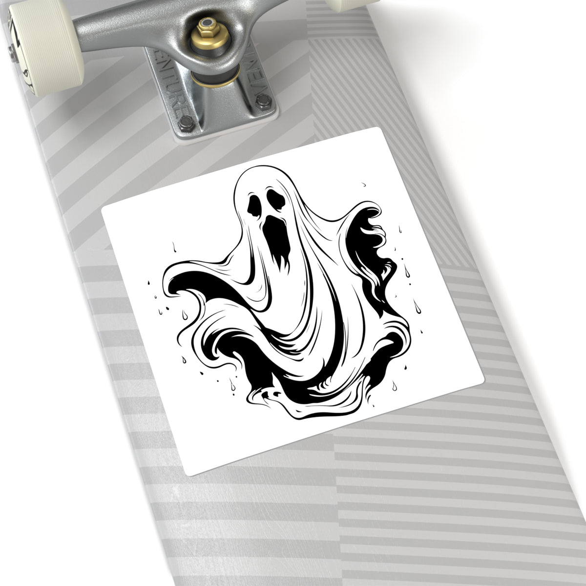 Ghost Drip Square Sticker — Spooky Black & White Halloween Decal