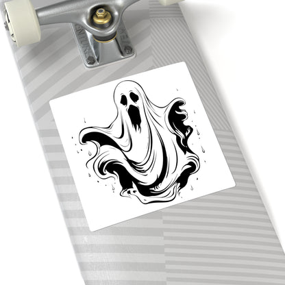 Ghost Drip Square Sticker — Spooky Black & White Halloween Decal