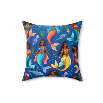 Colorful Mermaid Pattern Square Pillow — Mermaid Girls Ocean Throw Pillow