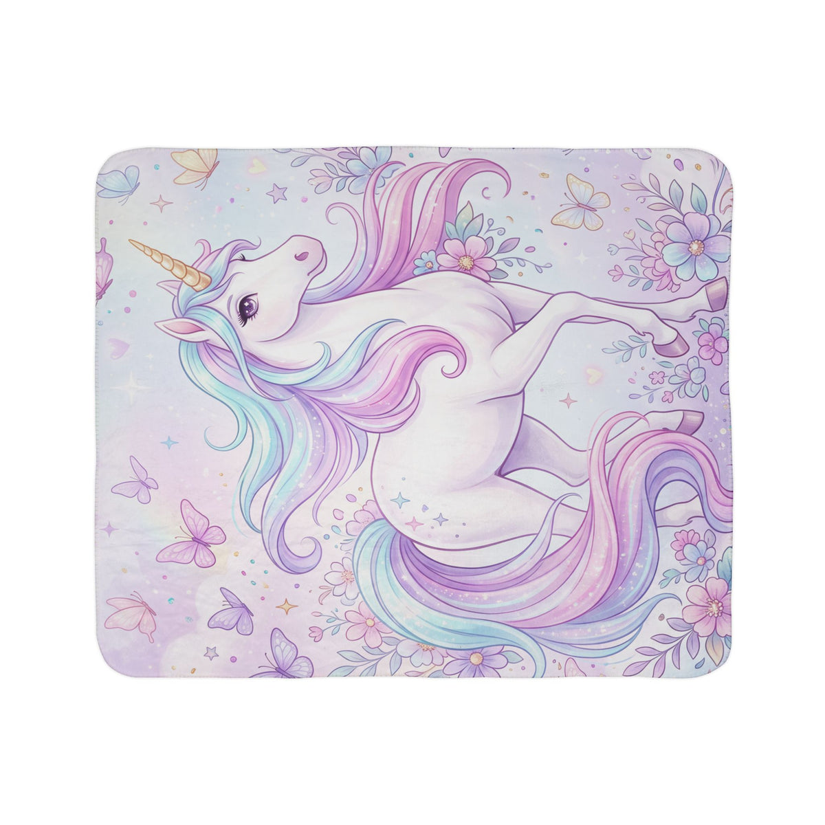 Unicorn Pastel Fleece Sherpa Blanket — Magical Rainbow Mane Cozy Throw