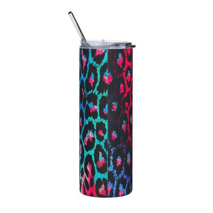20oz Skinny Tumbler — Neon Leopard Print Stainless Straw Cup