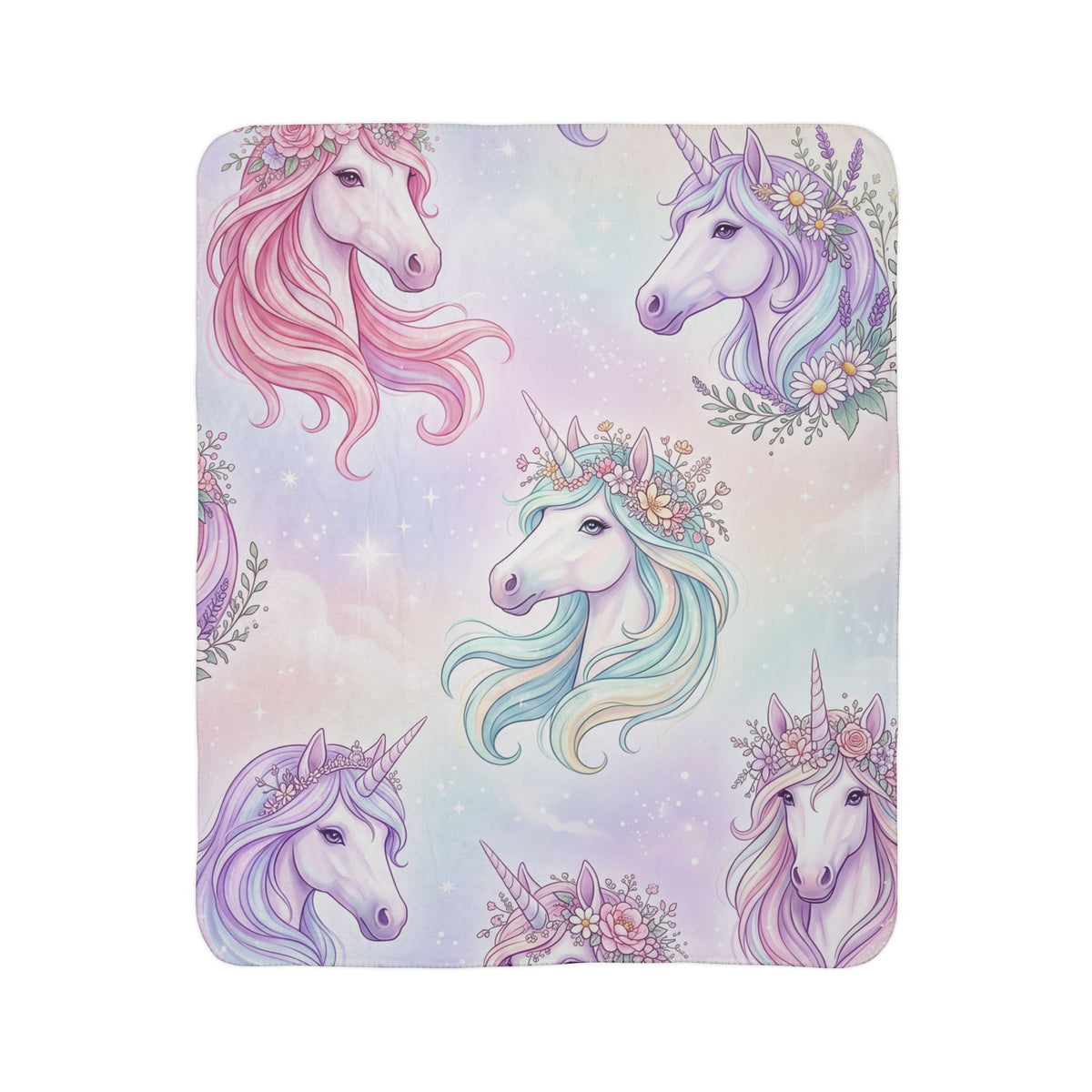 Magical Pastel Unicorn Fleece Sherpa Blanket