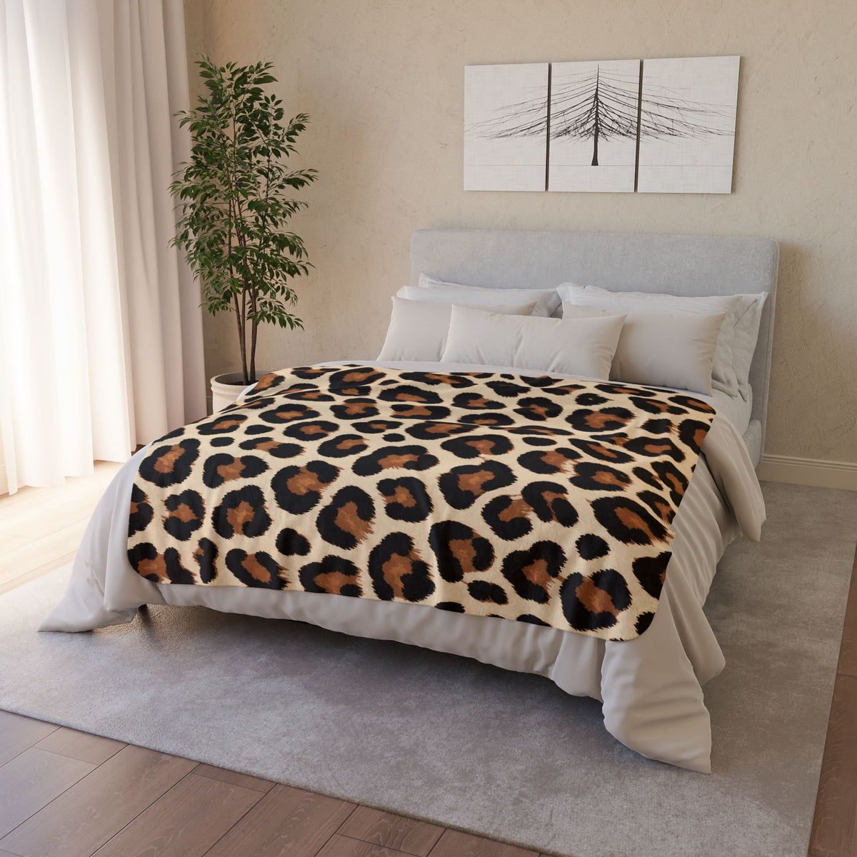 Leopard Print Fleece Sherpa Blanket