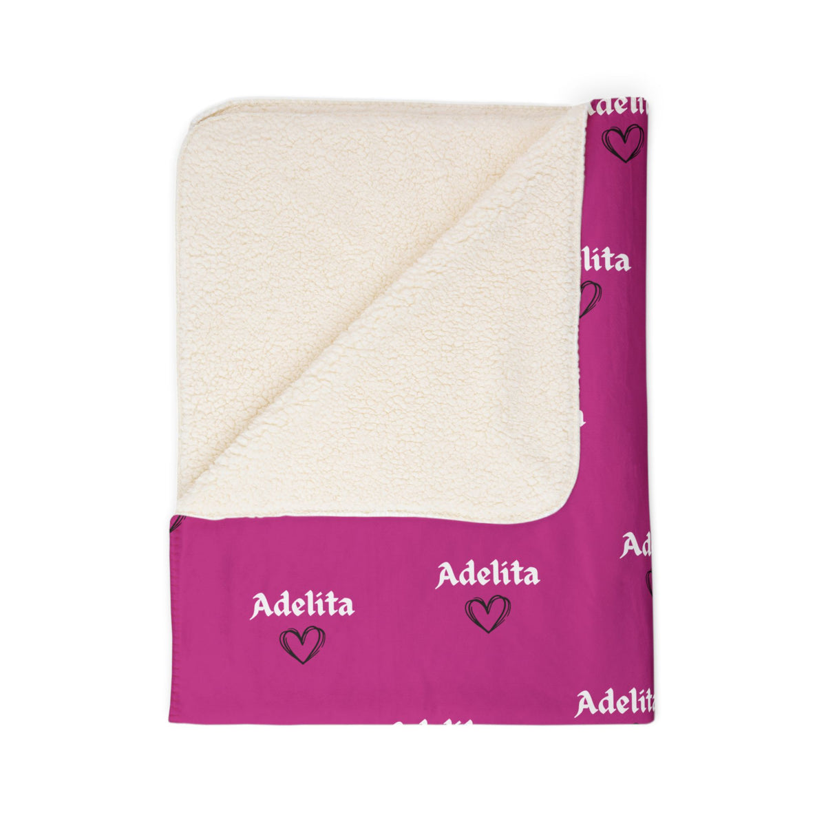 Personalized Name Sherpa Blanket — Custom 'Adelita' Pattern in Hot Pink