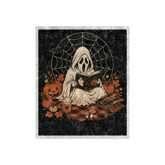 Halloween Ghost Reading Crushed Velvet Blanket