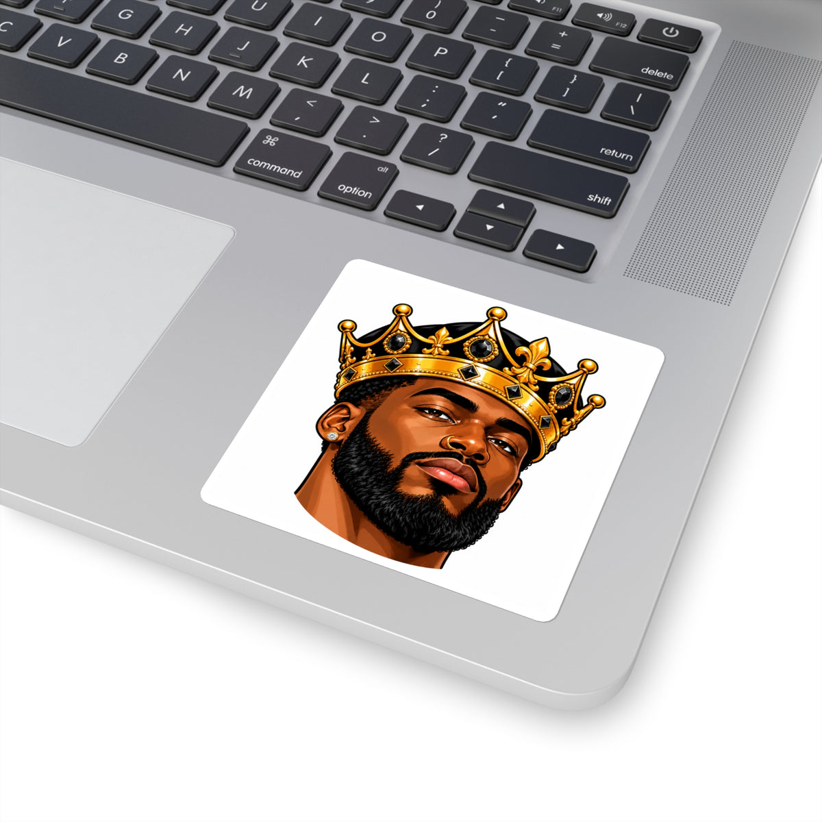 King with Crown Square Sticker — Afrocentric Black King Laptop Decal