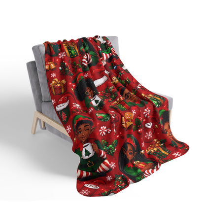 Fleece Sherpa Blanket – Black Santa Christmas Holiday Cozy Throw