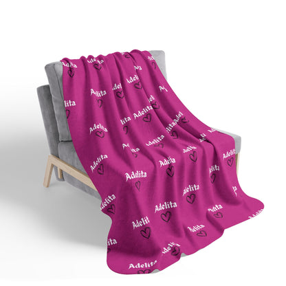 Personalized Name Sherpa Blanket — Custom 'Adelita' Pattern in Hot Pink