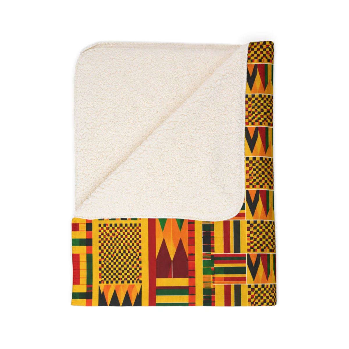 Fleece Sherpa Blanket with Vibrant African Kente-Inspired Geometric Pattern