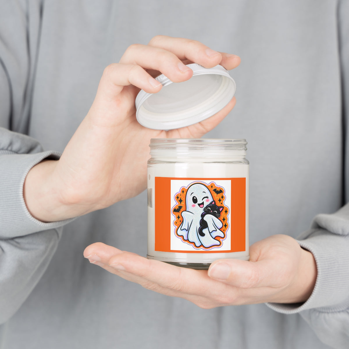 Halloween Ghost & Black Cat Scented Soy Candle — 9oz Jar