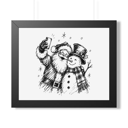 Framed Poster — Santa and Snowman Selfie Holiday Wall Art