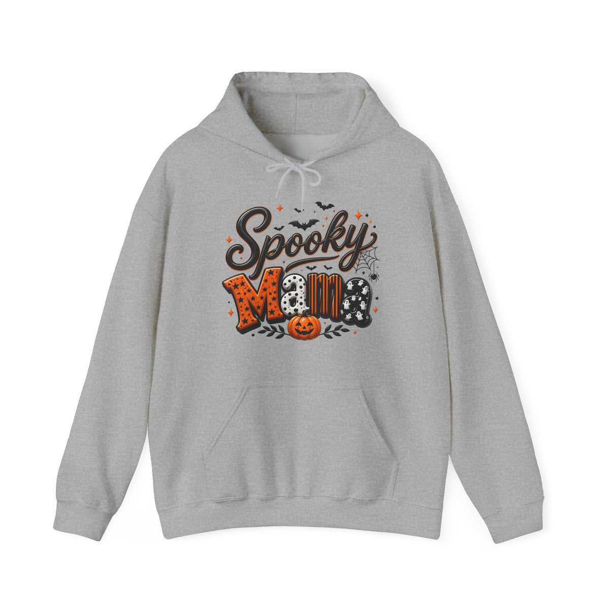 Spooky Mama Hoodie — Halloween Pumpkin & Bat Graphic Sweatshirt