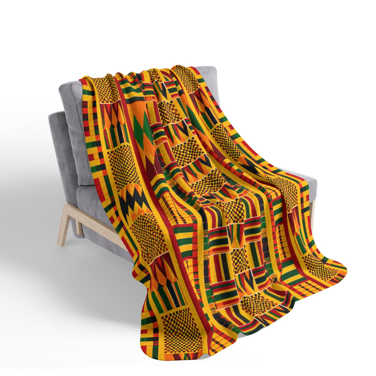 Fleece Sherpa Blanket with Vibrant African Kente-Inspired Geometric Pattern