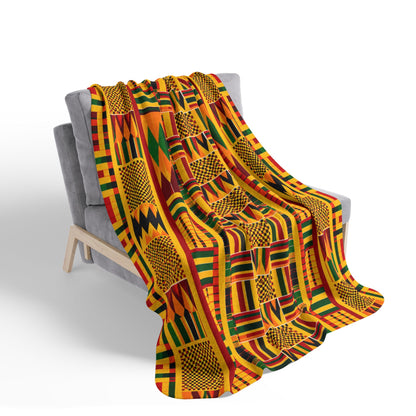 Fleece Sherpa Blanket with Vibrant African Kente-Inspired Geometric Pattern