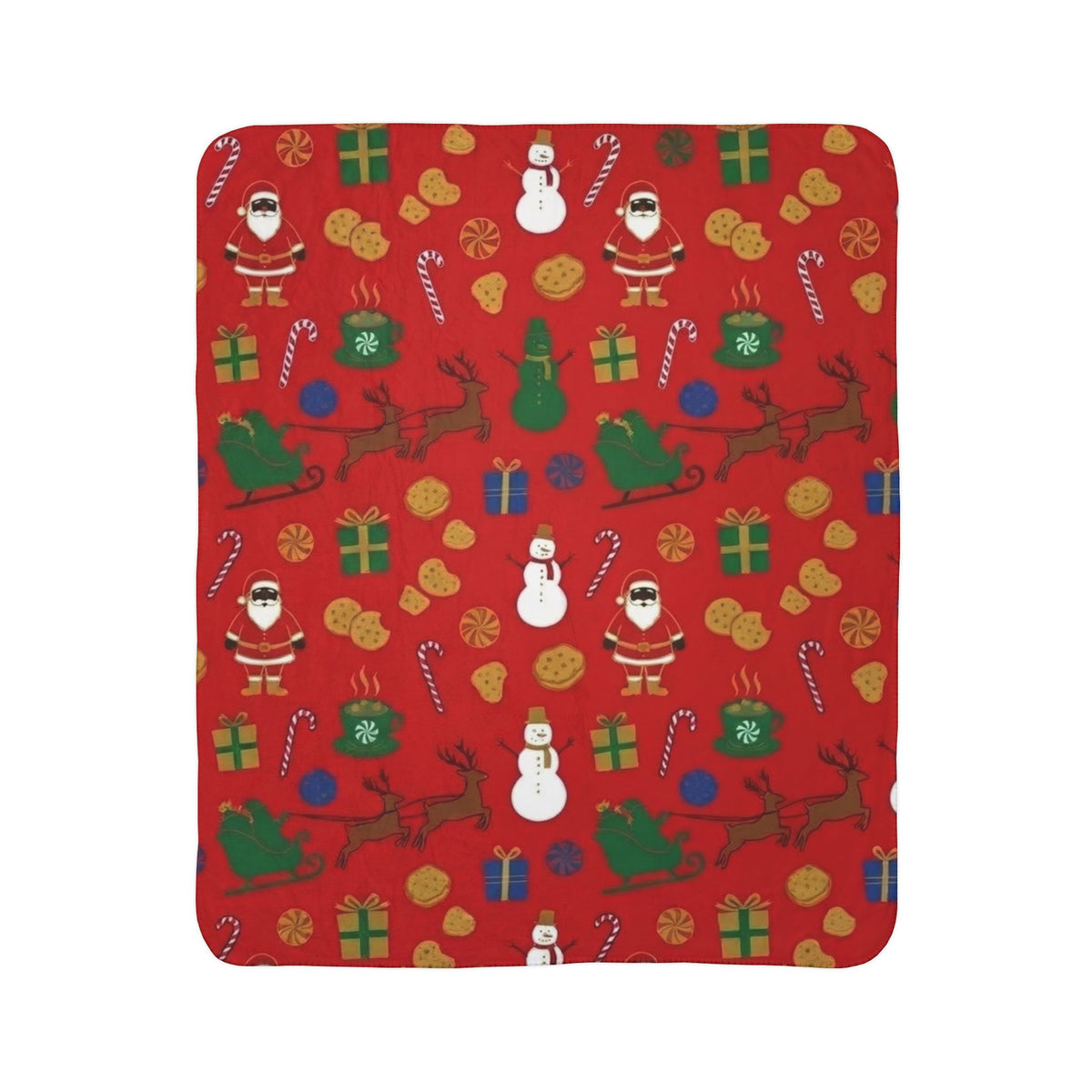 Festive Christmas Sherpa Blanket with Santa, Snowmen & Reindeer