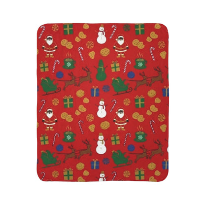 Festive Christmas Sherpa Blanket with Santa, Snowmen & Reindeer