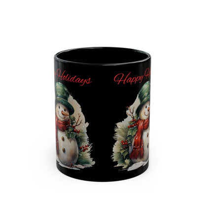 Retro Snowman Black Mug