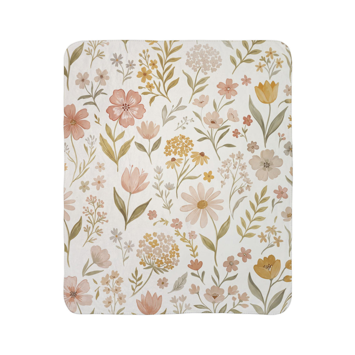Floral Fleece Sherpa Blanket — Soft Pastel Wildflower Throw
