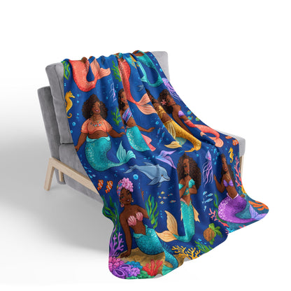 Mermaid Sherpa Blanket — Colorful Black Mermaid Throw for Kids & Adults