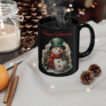 Retro Snowman Black Mug