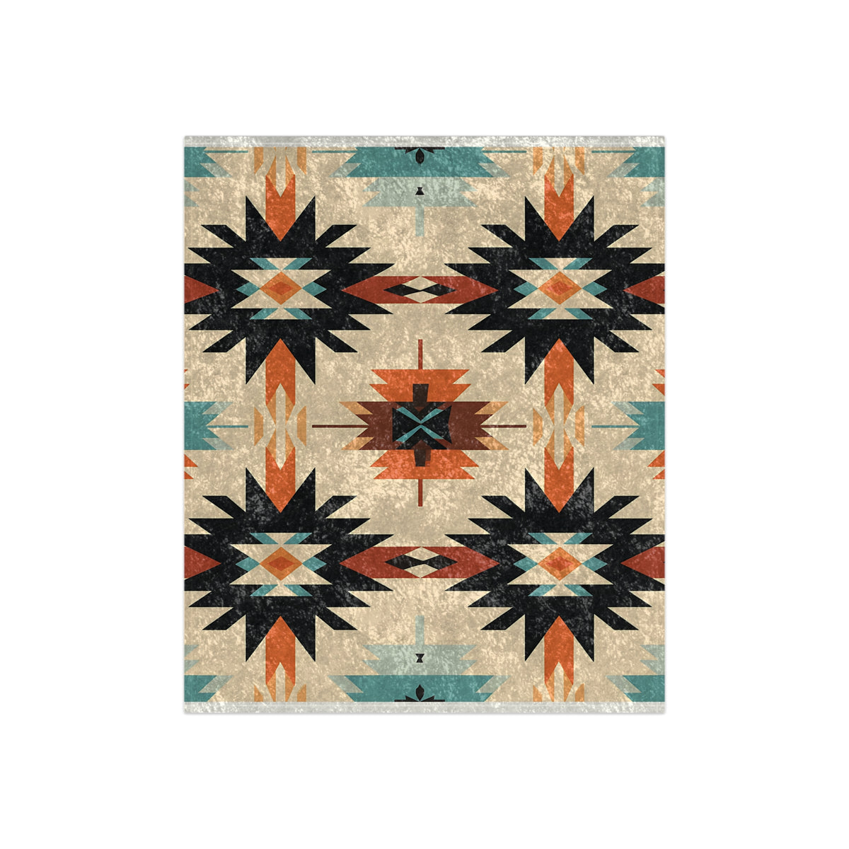 Southwest Aztec Crushed Velvet Blanket — Turquoise & Rust Tribal Throw