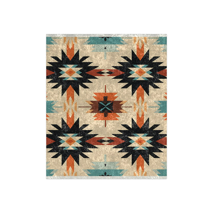 Southwest Aztec Crushed Velvet Blanket — Turquoise & Rust Tribal Throw