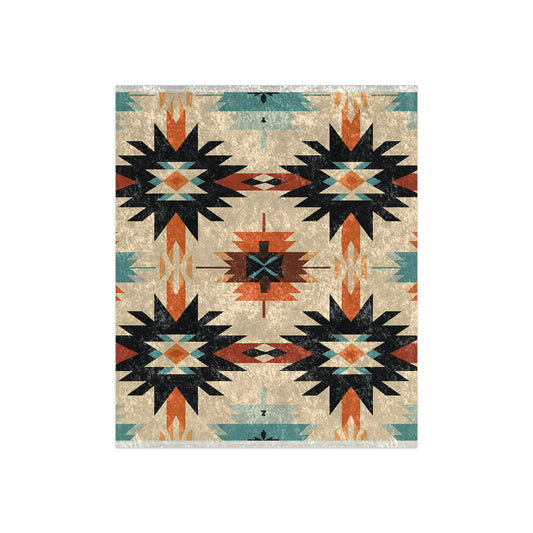 Southwest Aztec Crushed Velvet Blanket — Turquoise & Rust Tribal Throw