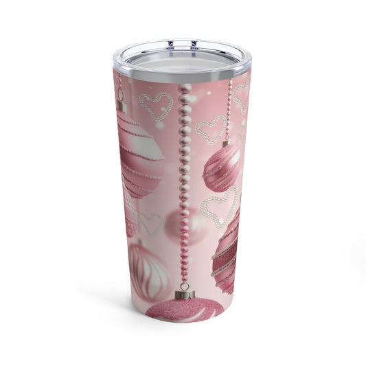 Tumbler 20oz Christmas Pink Ornaments with Pearls and Hearts