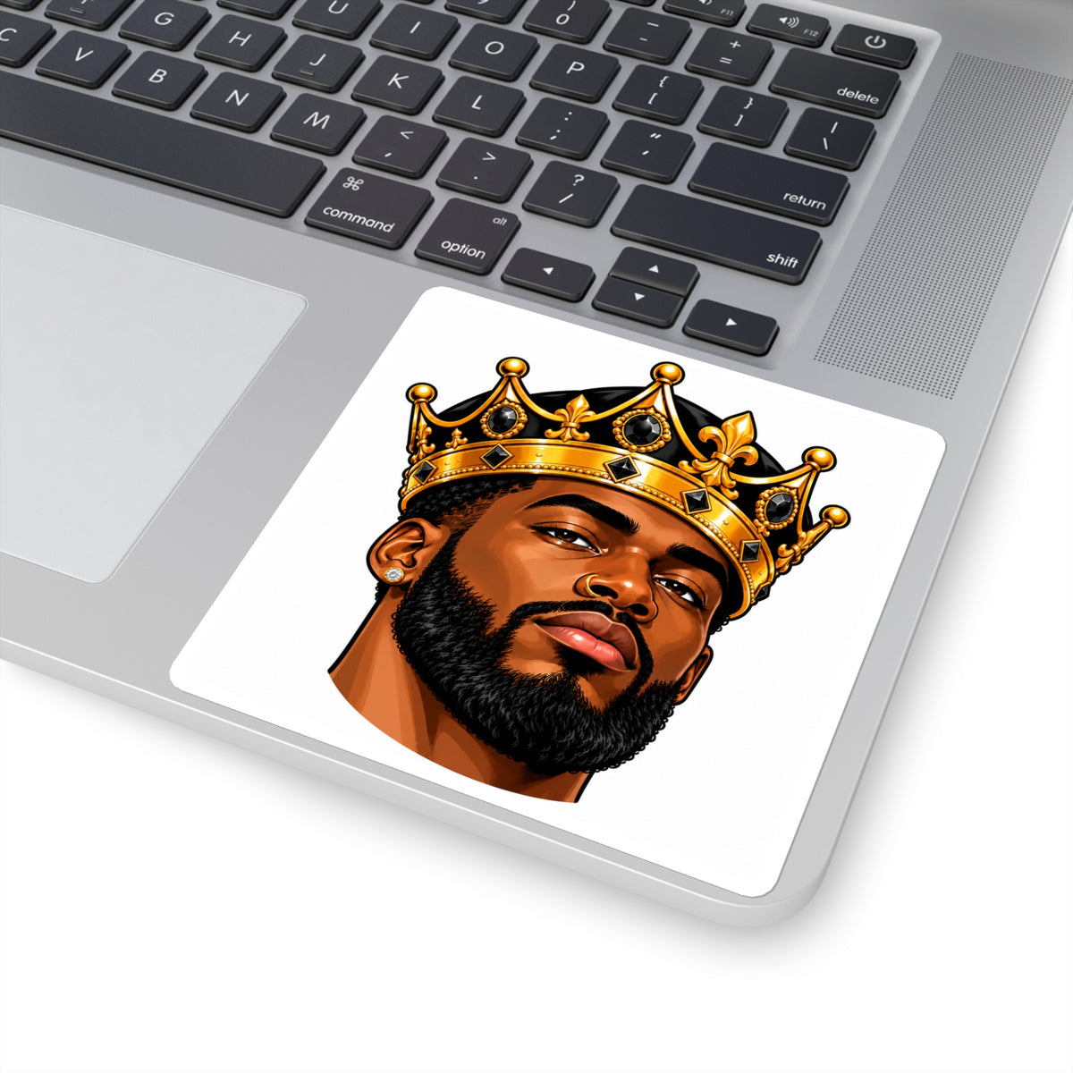 King with Crown Square Sticker — Afrocentric Black King Laptop Decal