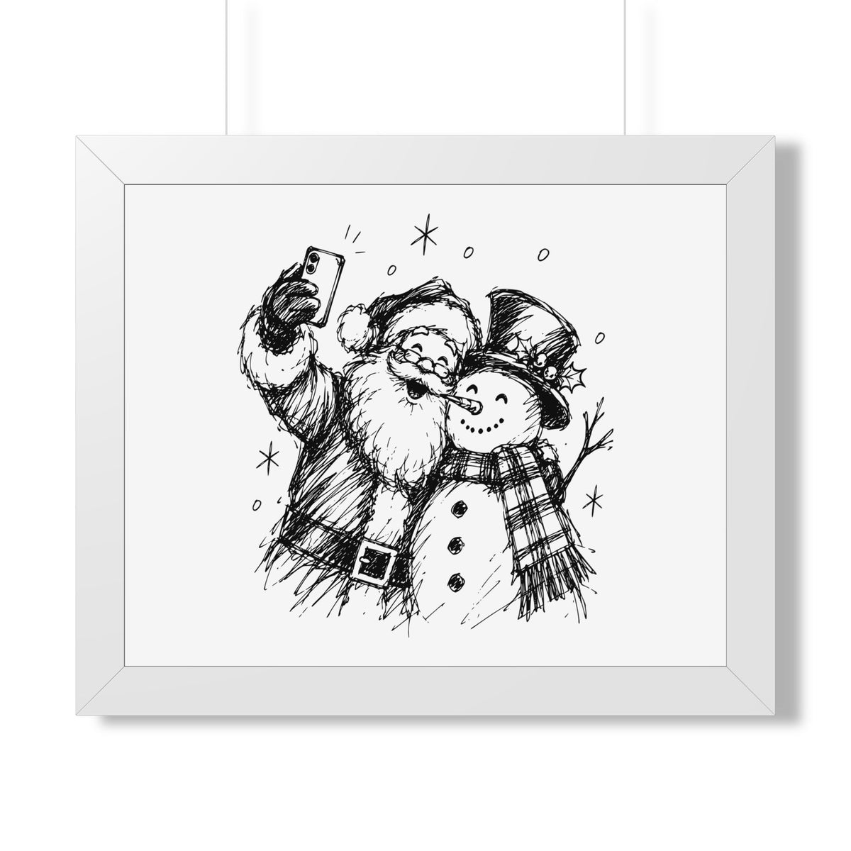 Framed Poster — Santa and Snowman Selfie Holiday Wall Art
