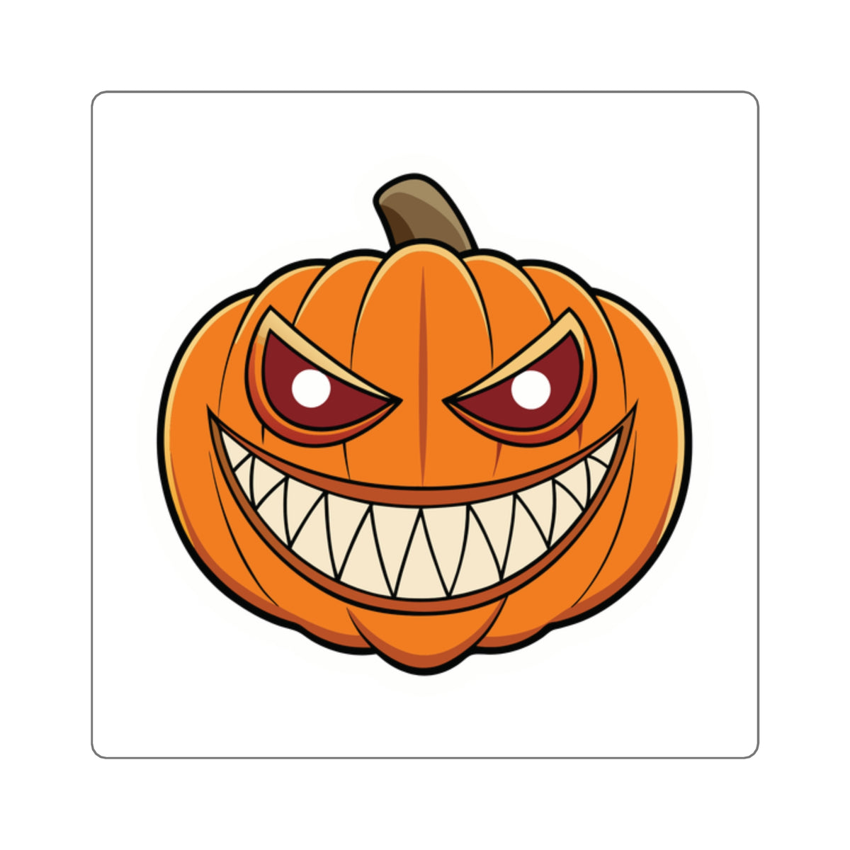 Evil Grin Pumpkin Square Sticker — Spooky Halloween Jack-O'-Lantern Decal