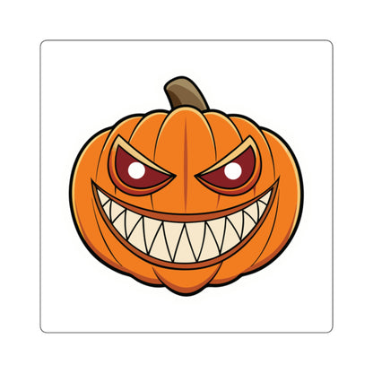 Evil Grin Pumpkin Square Sticker — Spooky Halloween Jack-O'-Lantern Decal