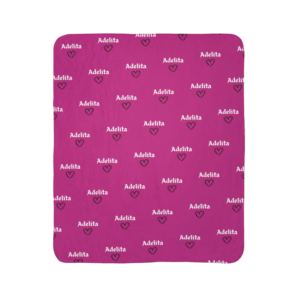 Personalized Name Sherpa Blanket — Custom 'Adelita' Pattern in Hot Pink