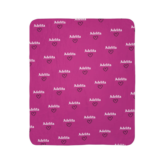 Personalized Name Sherpa Blanket — Custom 'Adelita' Pattern in Hot Pink