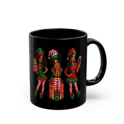 Christmas Elf Girls Black Mug