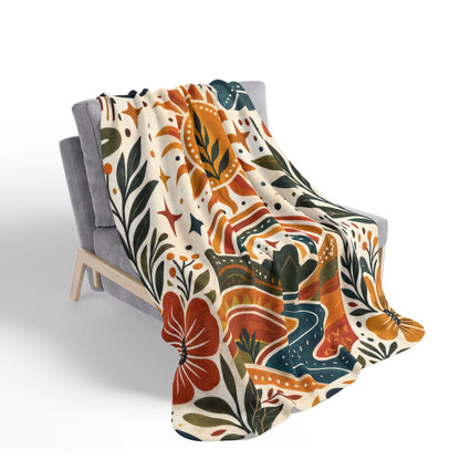 Sherpa Blanket — Boho Sun & Rainbow Floral Fleece Throw