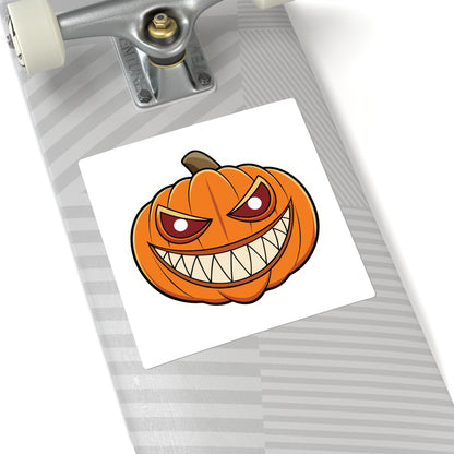 Evil Grin Pumpkin Square Sticker — Spooky Halloween Jack-O'-Lantern Decal